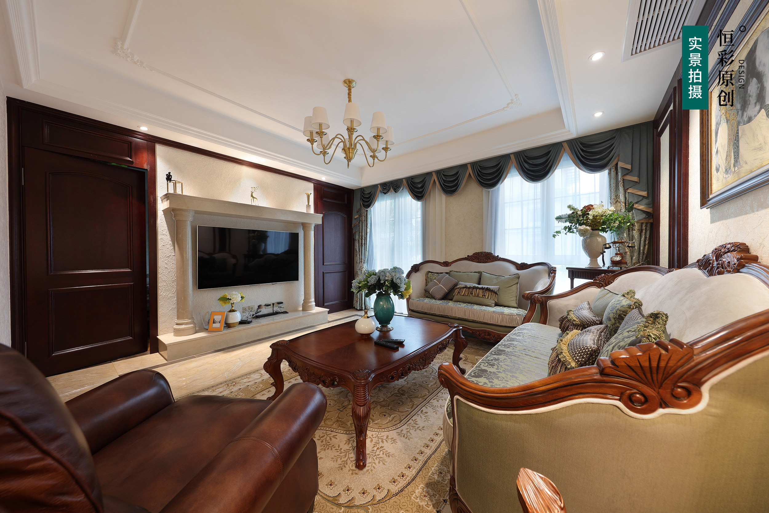 杭州恒彩装饰湘江公寓欧美风格效果图-客厅一角